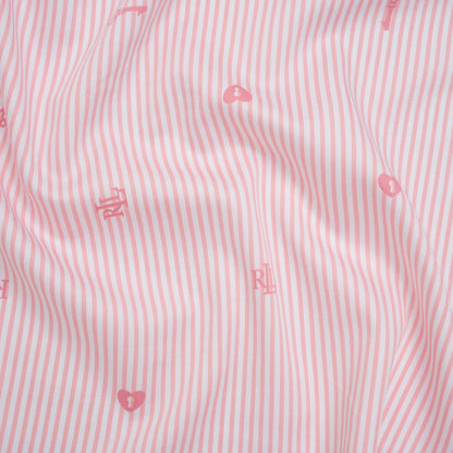 Cotton and Rayon Woven Shirting by Ralph Lauren - Pink and White Candy Stripes with Locket Keys and Monograms - Deadstock
