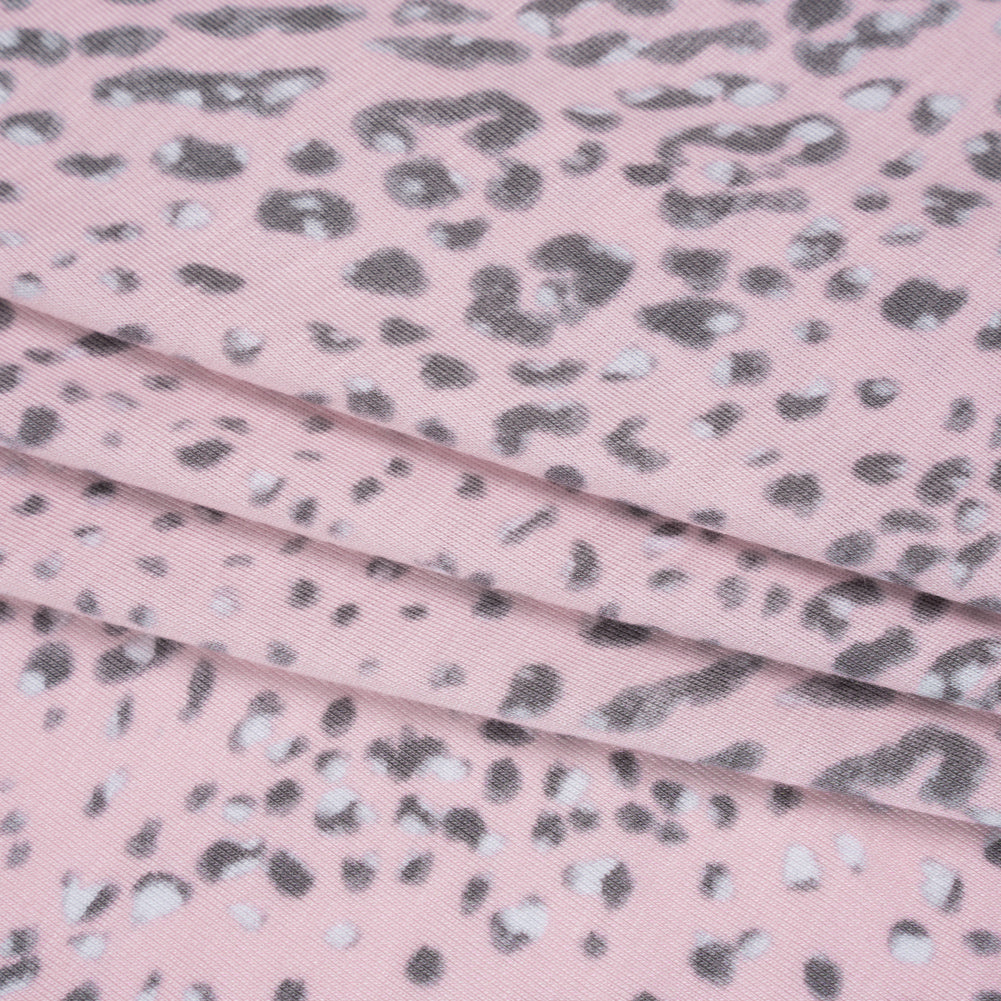 Stretch Rayon Jersey Print - Light Pink, Charcoal Gray and White Animal Spots - Deadstock