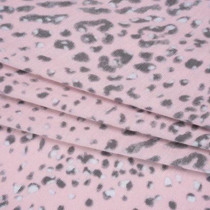 Stretch Rayon Jersey Print - Light Pink, Charcoal Gray and White Animal Spots - Deadstock