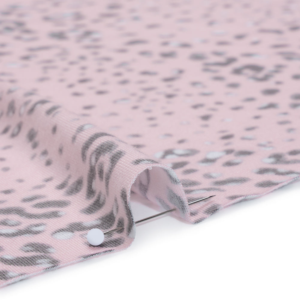 Stretch Rayon Jersey Print - Light Pink, Charcoal Gray and White Animal Spots - Deadstock