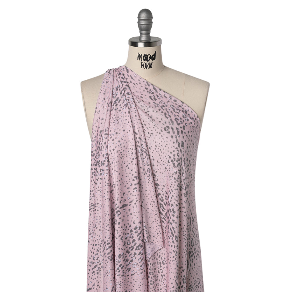 Stretch Rayon Jersey Print - Light Pink, Charcoal Gray and White Animal Spots - Deadstock