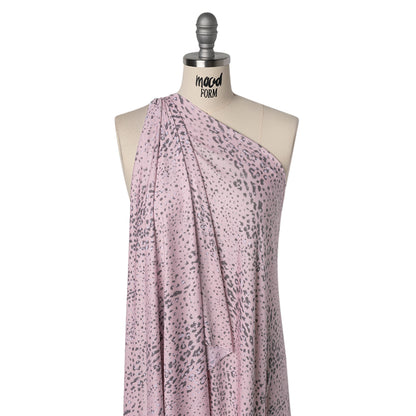 Stretch Rayon Jersey Print - Light Pink, Charcoal Gray and White Animal Spots - Deadstock
