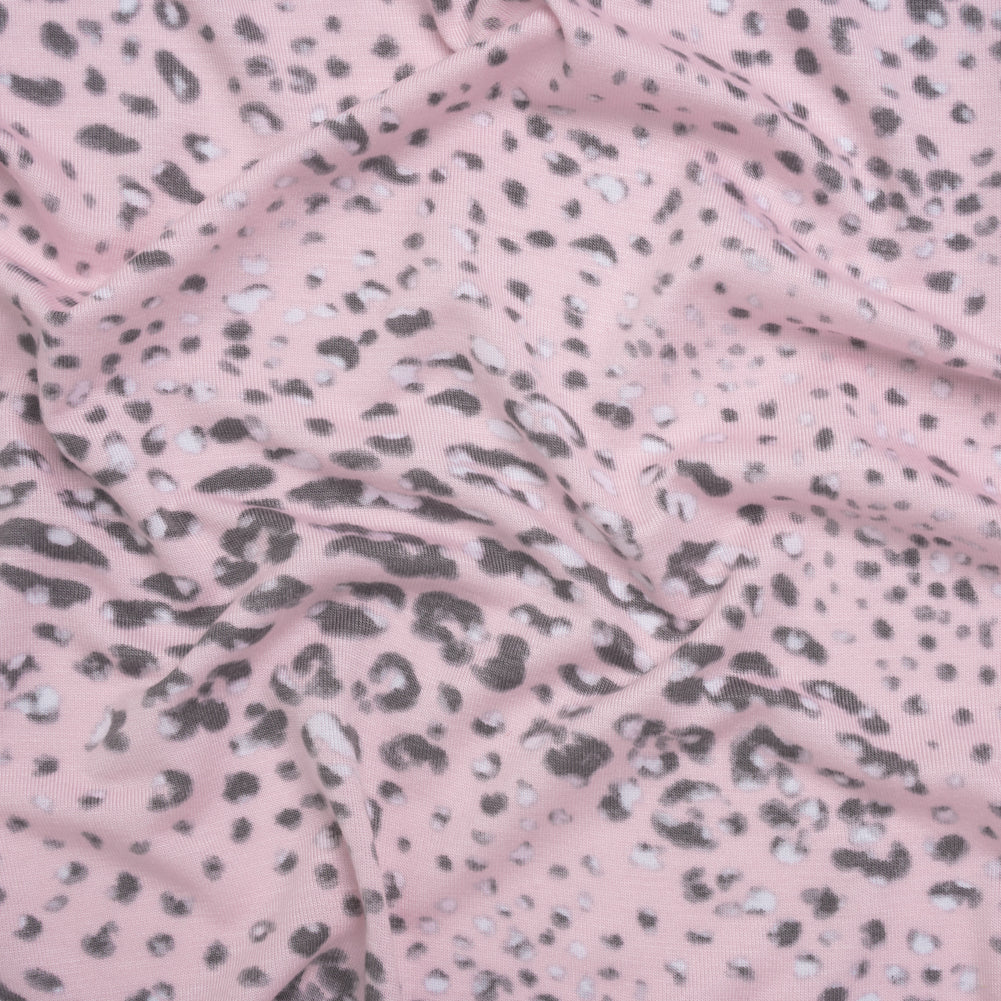 Stretch Rayon Jersey Print - Light Pink, Charcoal Gray and White Animal Spots - Deadstock