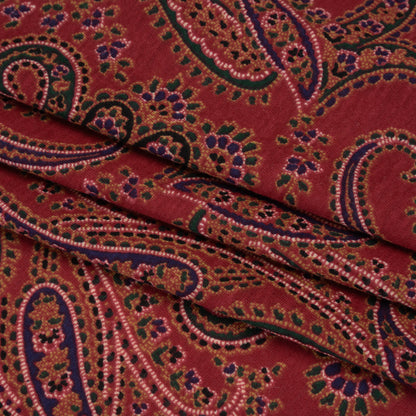 Cotton and Polyester Jersey Print - Dark Red, Green and Gold Paisley - Deadstock