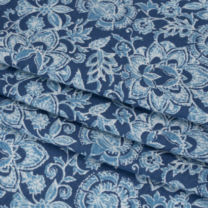 Cotton and Polyester Jersey Print - Dark Blue, Country Blue and White Floral - Deadstock