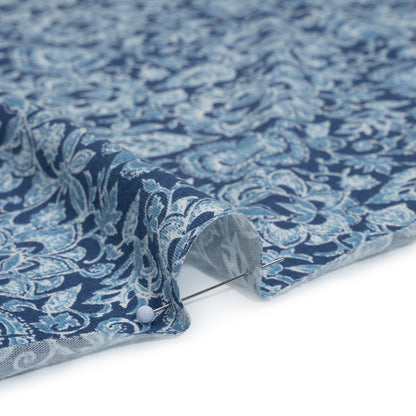 Cotton and Polyester Jersey Print - Dark Blue, Country Blue and White Floral - Deadstock