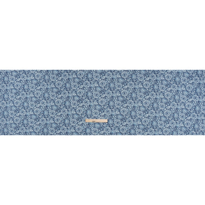 Cotton and Polyester Jersey Print - Dark Blue, Country Blue and White Floral - Deadstock