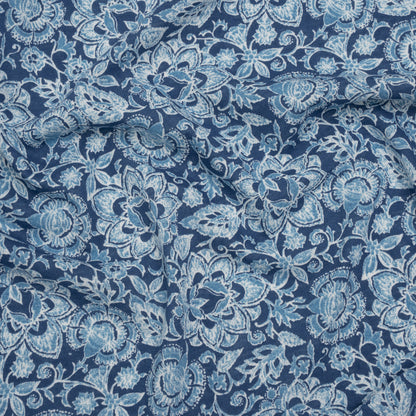 Cotton and Polyester Jersey Print - Dark Blue, Country Blue and White Floral - Deadstock