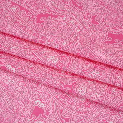 Cotton and Polyester Jersey Print - Hot Pink and White Paisley - Deadstock