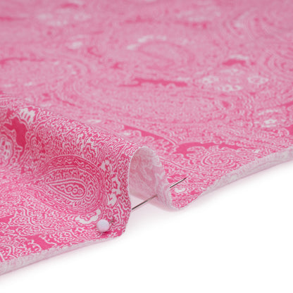 Cotton and Polyester Jersey Print - Hot Pink and White Paisley - Deadstock