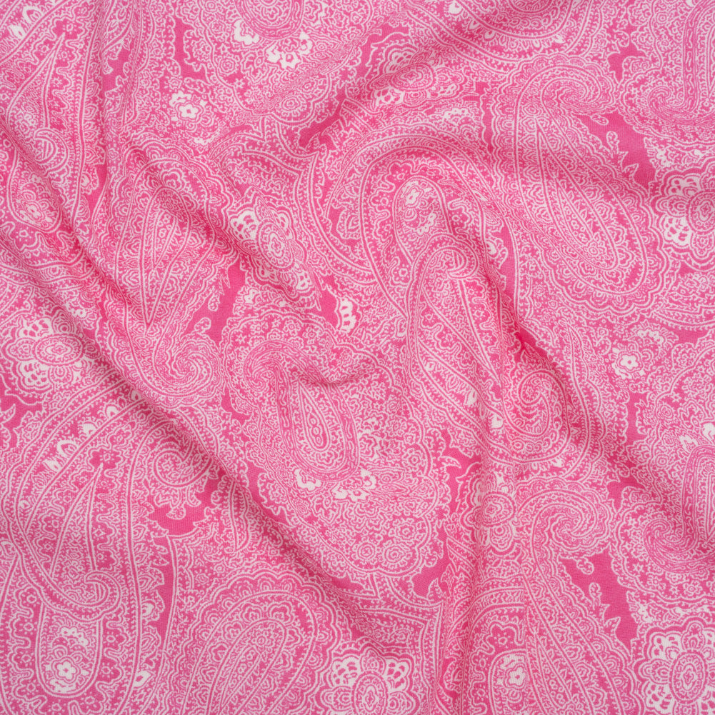Cotton and Polyester Jersey Print - Hot Pink and White Paisley - Deadstock