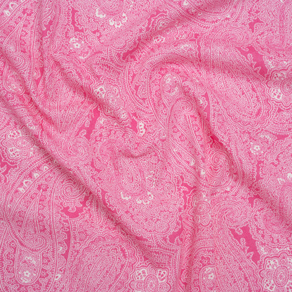 Cotton and Polyester Jersey Print - Hot Pink and White Paisley - Deadstock