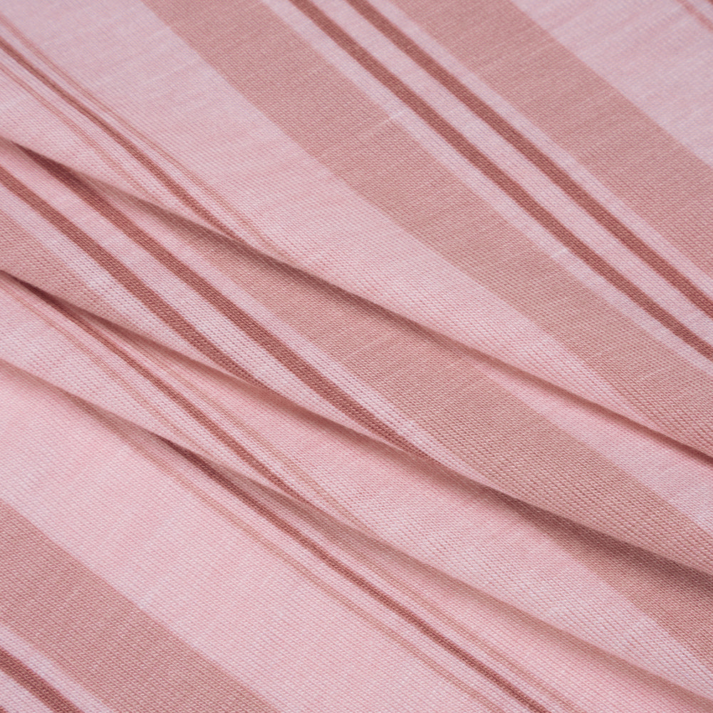 Stretch Rayon Jersey Print - Light Pink and Mauve Stripes - Deadstock