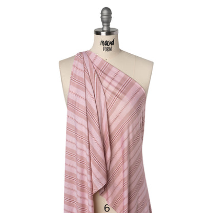 Stretch Rayon Jersey Print - Light Pink and Mauve Stripes - Deadstock
