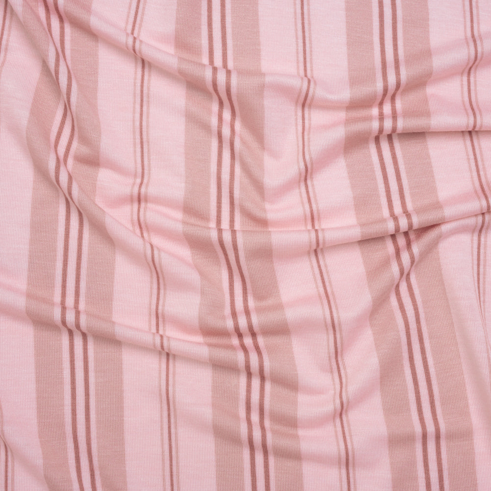Stretch Rayon Jersey Print - Light Pink and Mauve Stripes - Deadstock