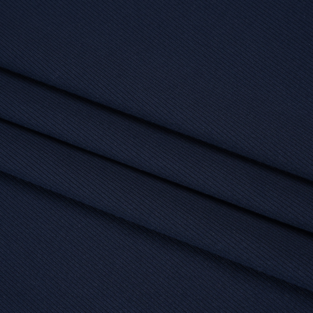 Stretch Polyester 1x1 Rib Knit - Navy Blue - Deadstock