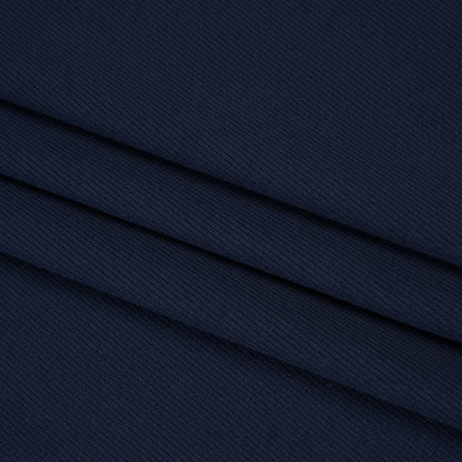 Stretch Polyester 1x1 Rib Knit - Navy Blue - Deadstock