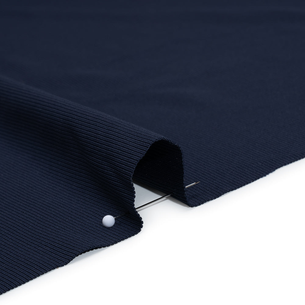 Stretch Polyester 1x1 Rib Knit - Navy Blue - Deadstock