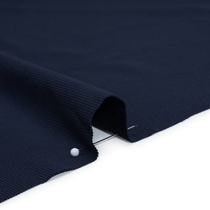 Stretch Polyester 1x1 Rib Knit - Navy Blue - Deadstock