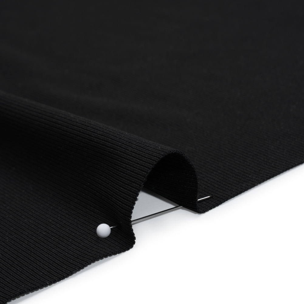 Stretch Recycled Polyester 1x1 Rib Knit - Jet Black - Deadstock