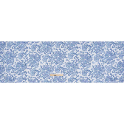 Cotton and Polyester Jersey Print - White, Blue and Mint Green Paisley - Deadstock