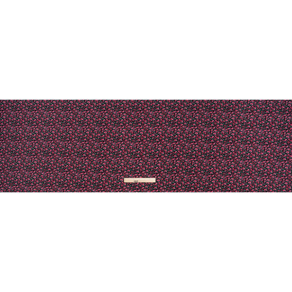 Cotton Jersey Print - Black, Pink and Green Little Roses - Deadstock