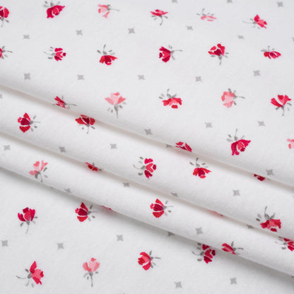 Cotton Jersey Print - Red, Gray and White Roses and Diamonds - Deadstock