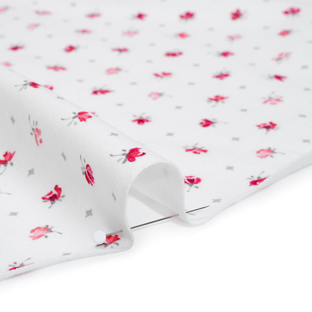 Cotton Jersey Print - Red, Gray and White Roses and Diamonds - Deadstock