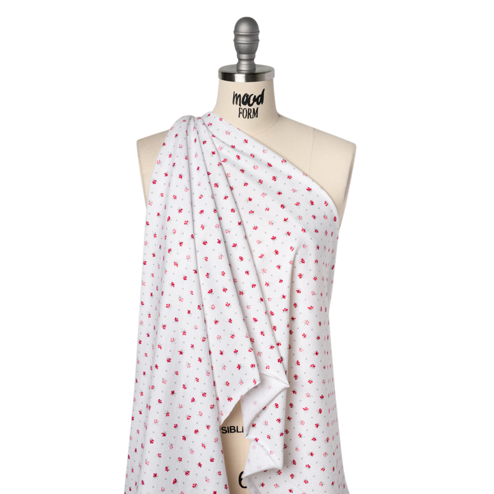 Cotton Jersey Print - Red, Gray and White Roses and Diamonds - Deadstock