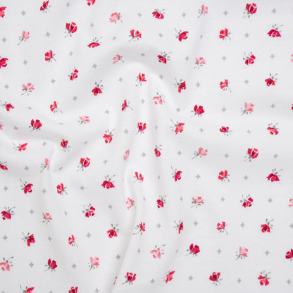 Cotton Jersey Print - Red, Gray and White Roses and Diamonds - Deadstock