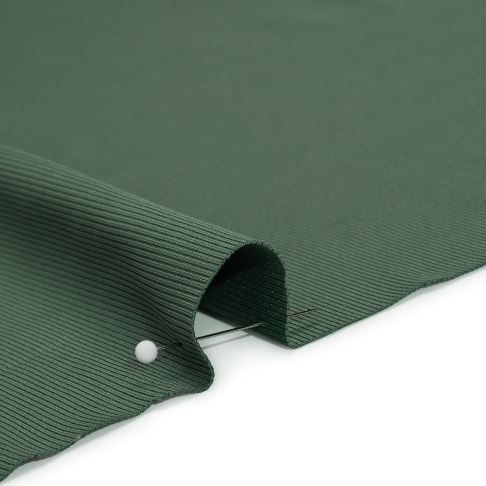 Stretch Recycled Polyester 1x1 Rib Knit - Mineral Green - Deadstock