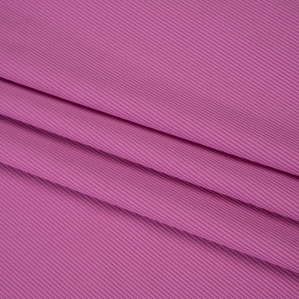 Stretch Recycled Polyester 1x1 Rib Knit - Fuchsia - Deadstock
