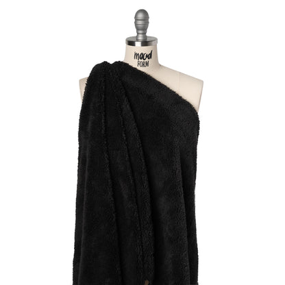Short Pile Teddy Bear Faux Fur - Black - Deadstock