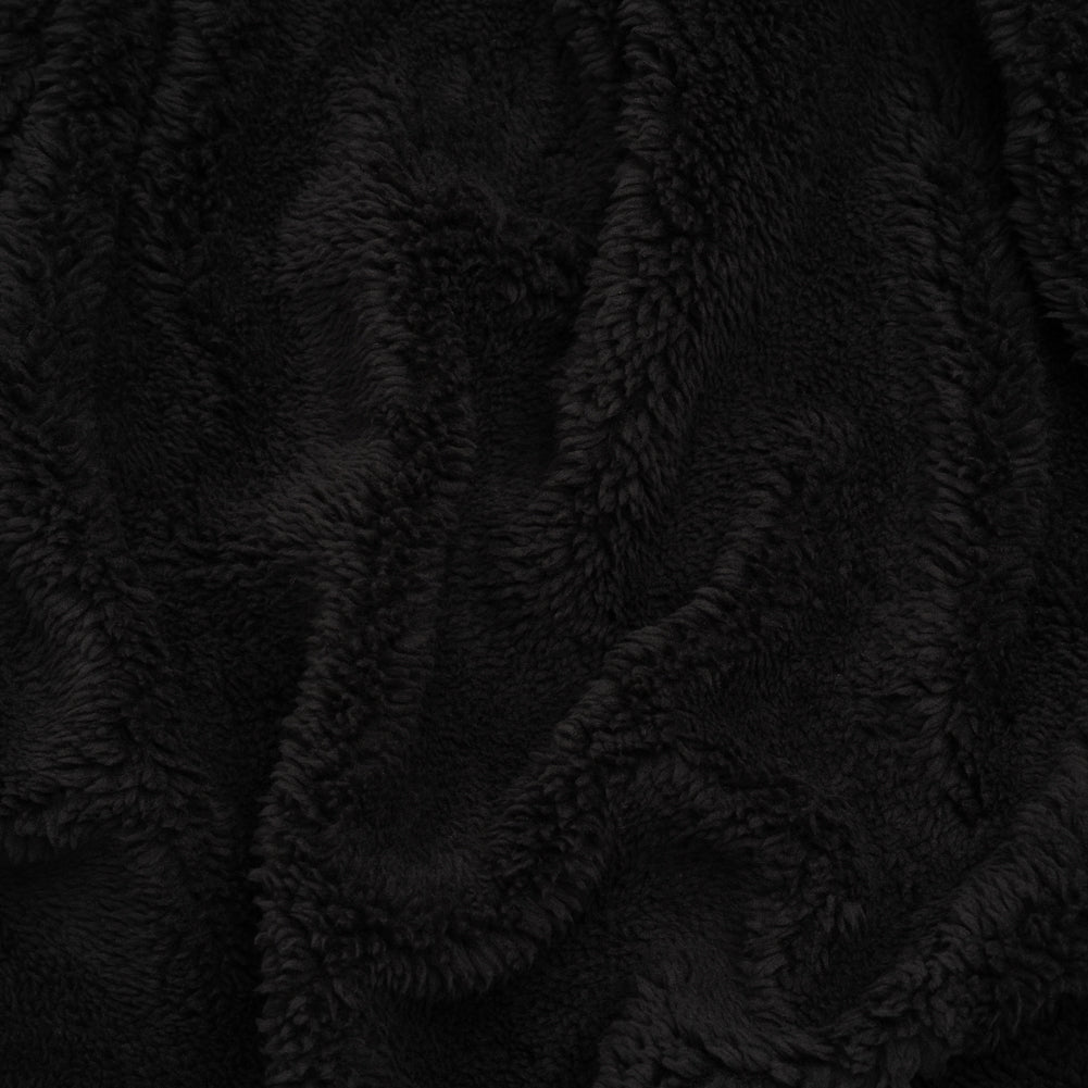 Short Pile Teddy Bear Faux Fur - Black - Deadstock