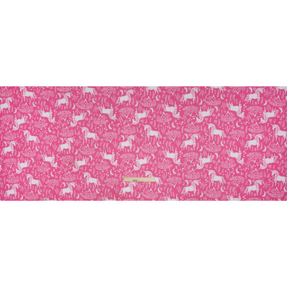 Recycled Polyester Jersey - Pink and White Unicorn Woodland - Deadstock