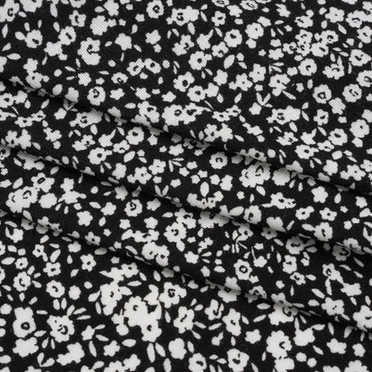 Stretch Rayon Jersey - Black and White Little Flowers - Deadstock