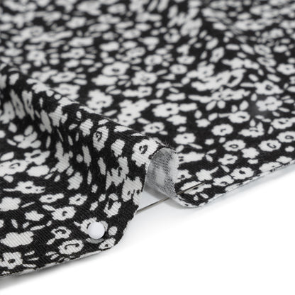 Stretch Rayon Jersey - Black and White Little Flowers - Deadstock