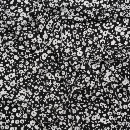 Stretch Rayon Jersey - Black and White Little Flowers - Deadstock