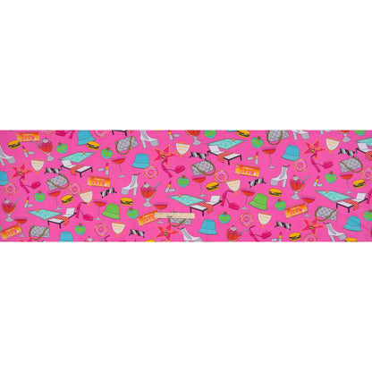 Stretch Polyester ITY Jersey by Vera Wang - Fuchsia, Green and Orange California Dreaming Icons - Designer Deadstock