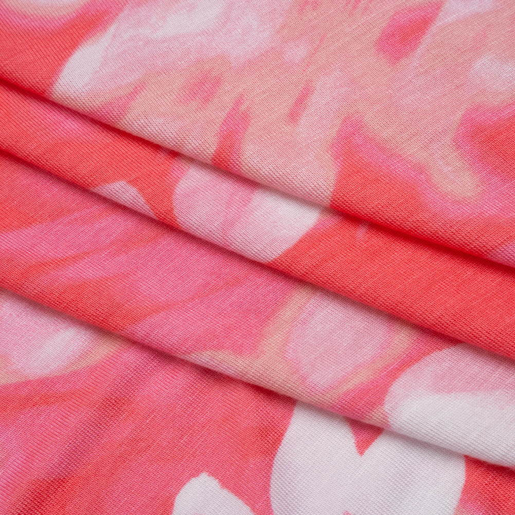 Stretch Rayon Jersey - Coral, Pink and White Soft Florals - Deadstock