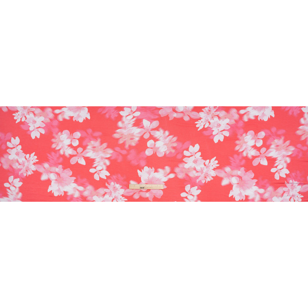 Stretch Rayon Jersey - Coral, Pink and White Soft Florals - Deadstock