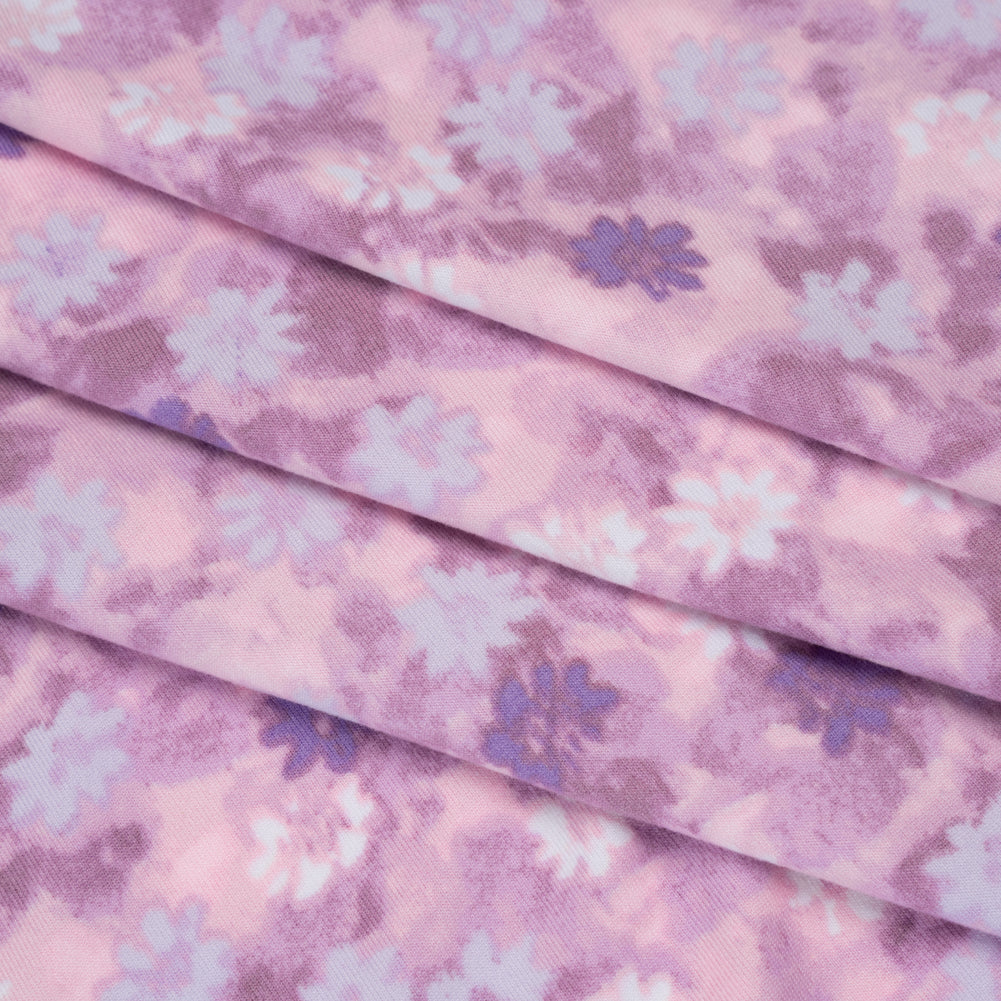 Stretch Polyester ITY Jersey - Lavender, Lilac and Muted Orchid Pink Florals - Deadstock