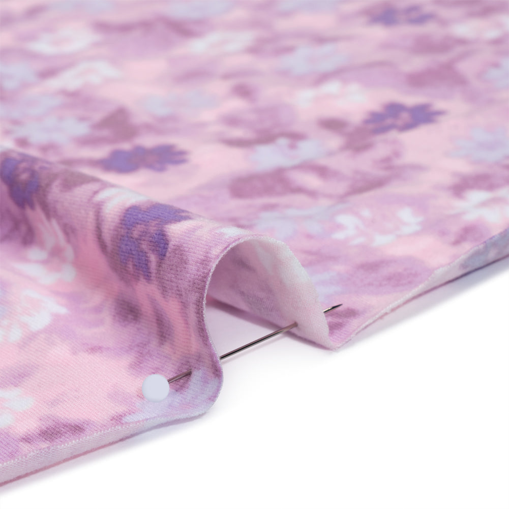 Stretch Polyester ITY Jersey - Lavender, Lilac and Muted Orchid Pink Florals - Deadstock