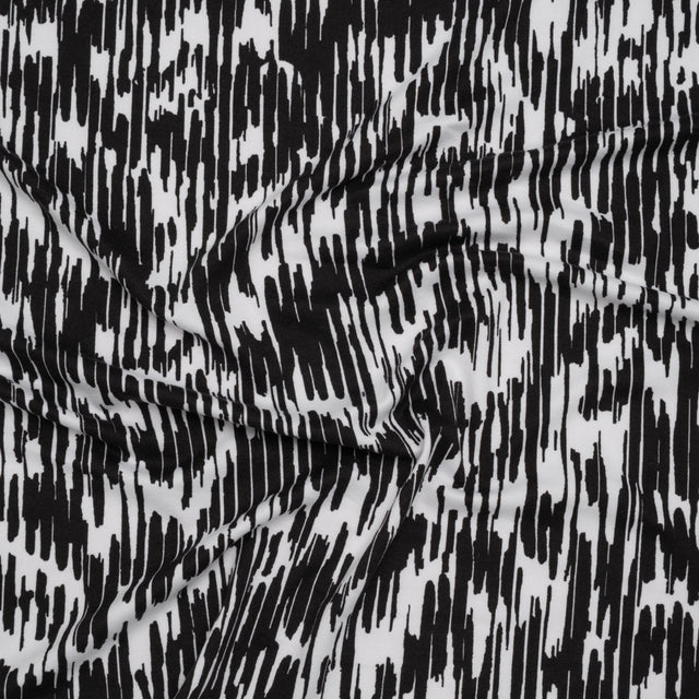 Stretch Polyester ITY Jersey - Black and White Abstract - Deadstock