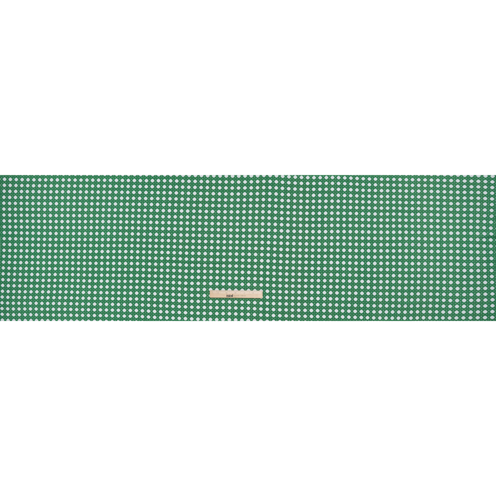 Stretch Polyester ITY Jersey - Kelly Green and White Wicker Basket Lattice - Deadstock