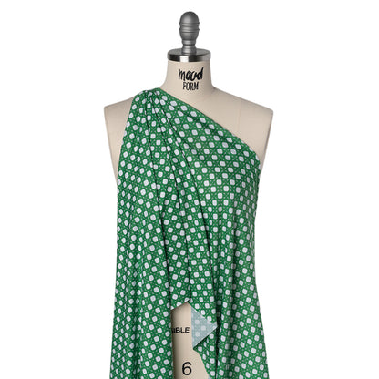 Stretch Polyester ITY Jersey - Kelly Green and White Wicker Basket Lattice - Deadstock