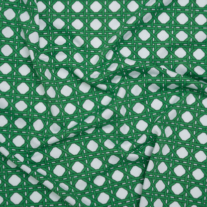 Stretch Polyester ITY Jersey - Kelly Green and White Wicker Basket Lattice - Deadstock