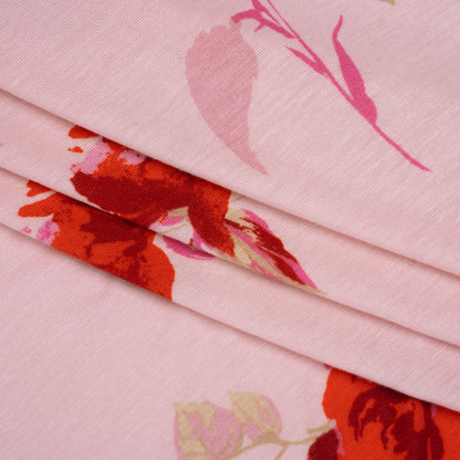 Stretch Rayon Jersey by Vera Wang - Pink and Red Roses - Designer Deadstock