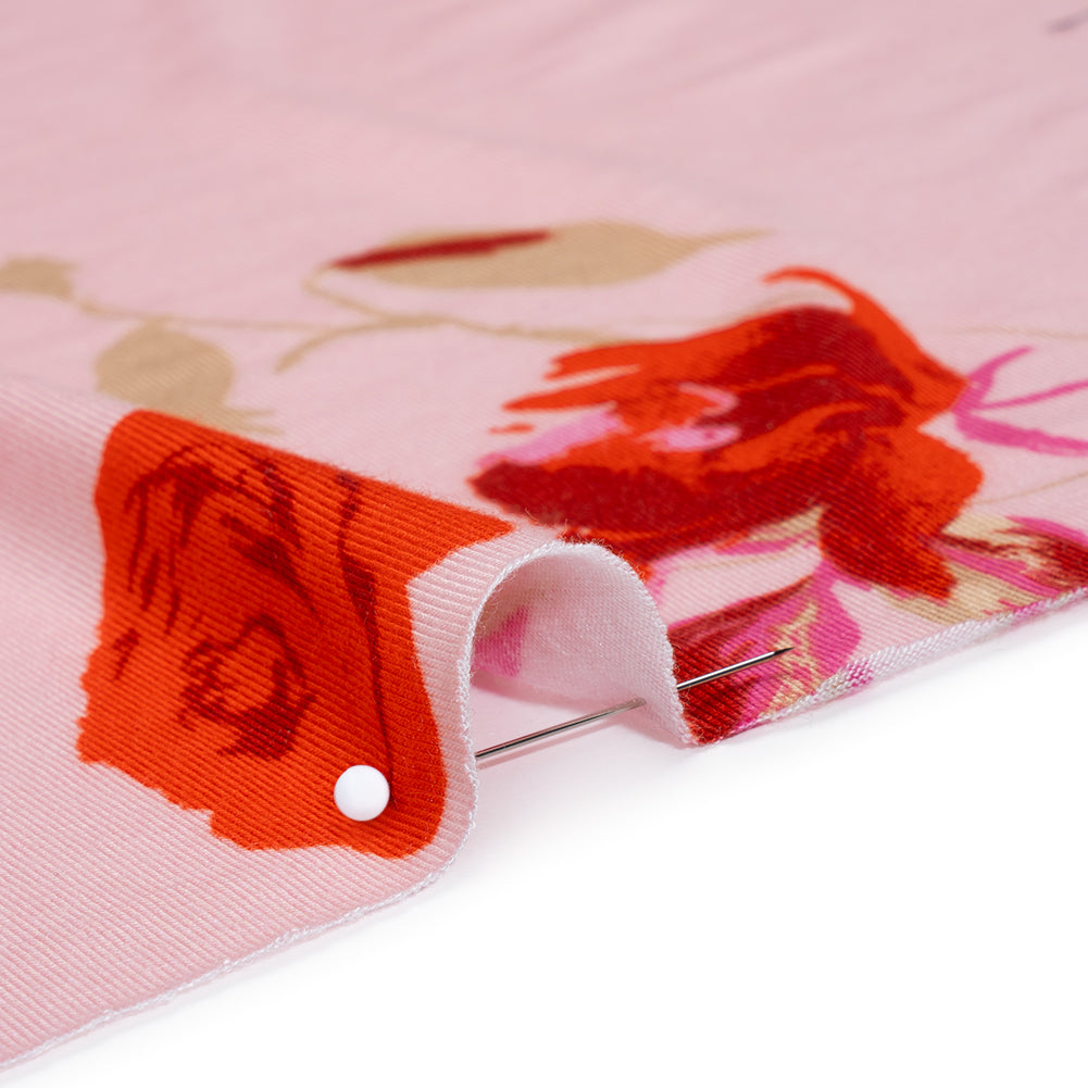 Stretch Rayon Jersey by Vera Wang - Pink and Red Roses - Designer Deadstock