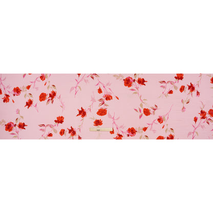 Stretch Rayon Jersey by Vera Wang - Pink and Red Roses - Designer Deadstock
